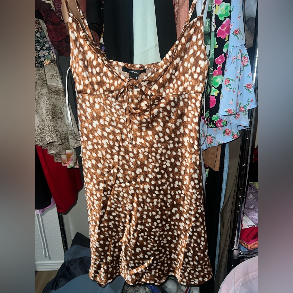 Forever 21 Brown and White Spotted Satin Mini Dress